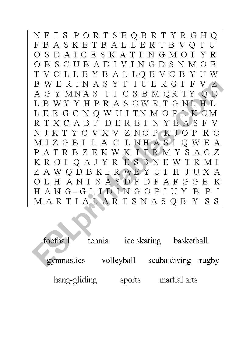 Sports - find them all worksheet