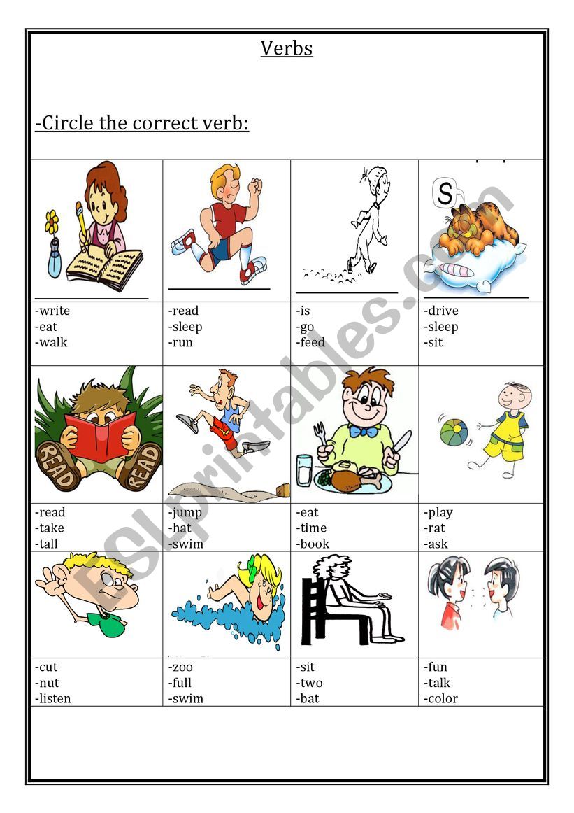 action verbs -multiple choice worksheet