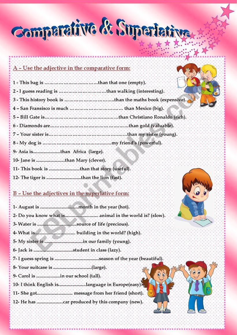 Comparative and Superlative worksheet