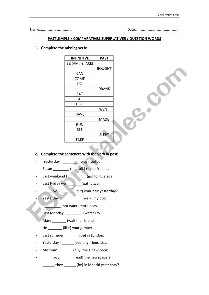 past simple comparatives superlatives question words