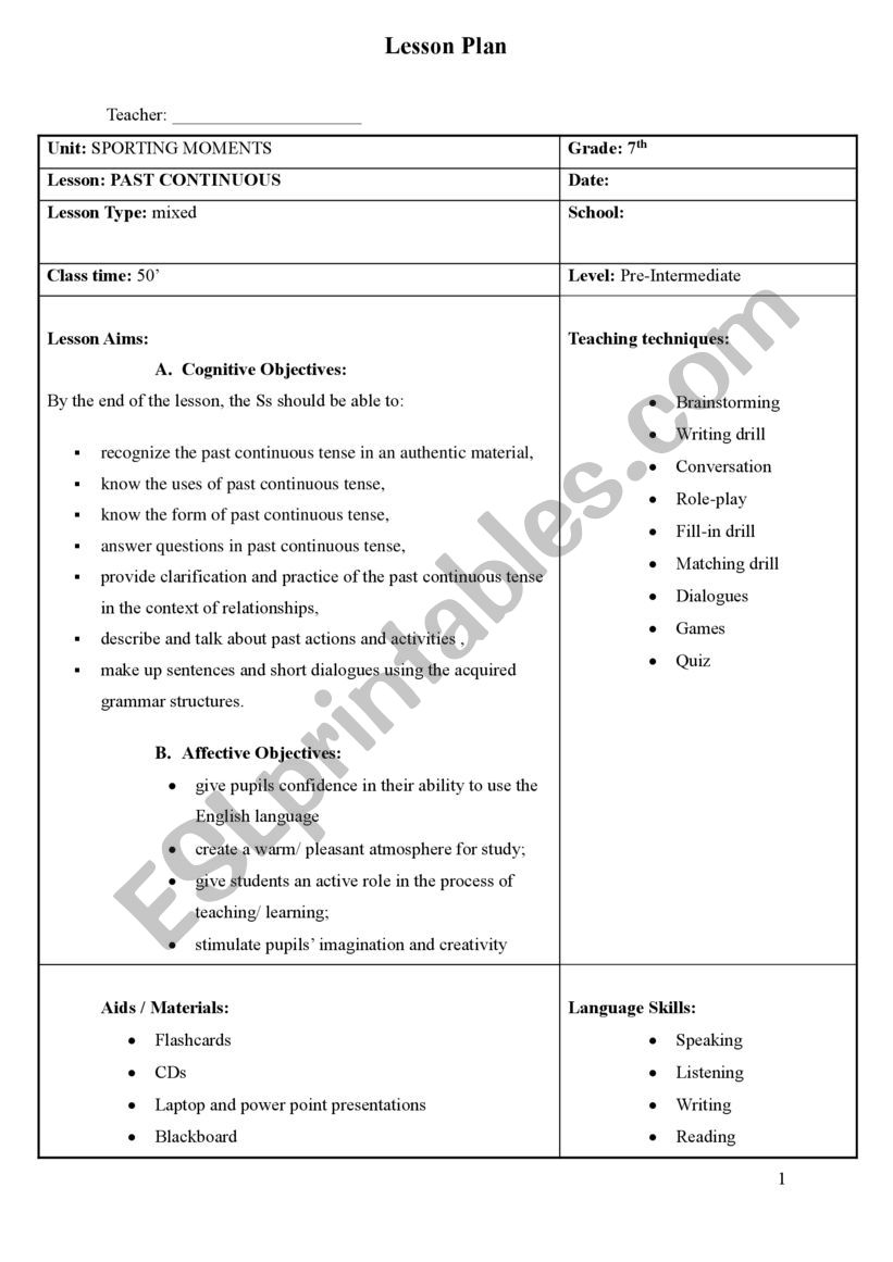 Lesson Plan worksheet