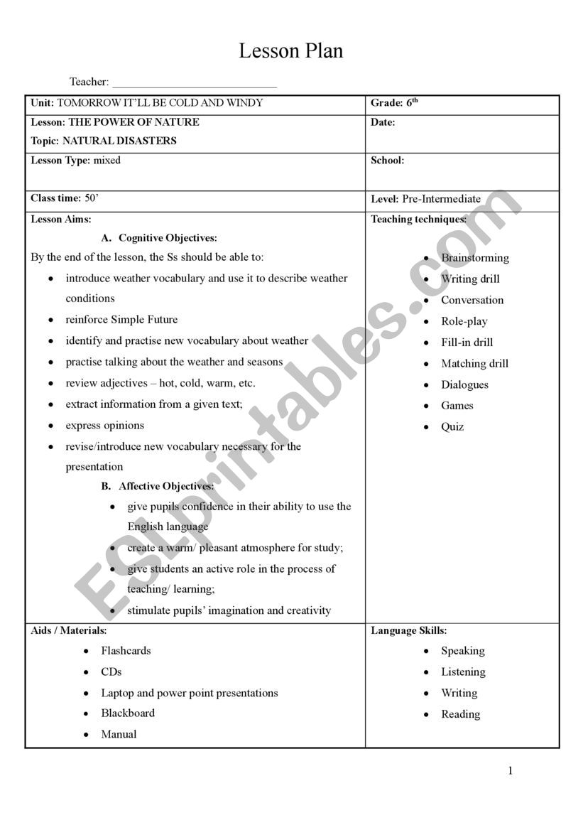 Lesson Plan worksheet