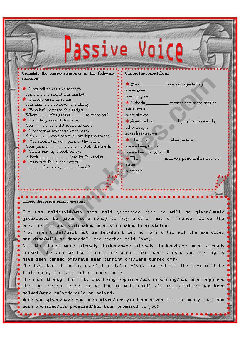 PASSIVE STRUCTURES worksheet