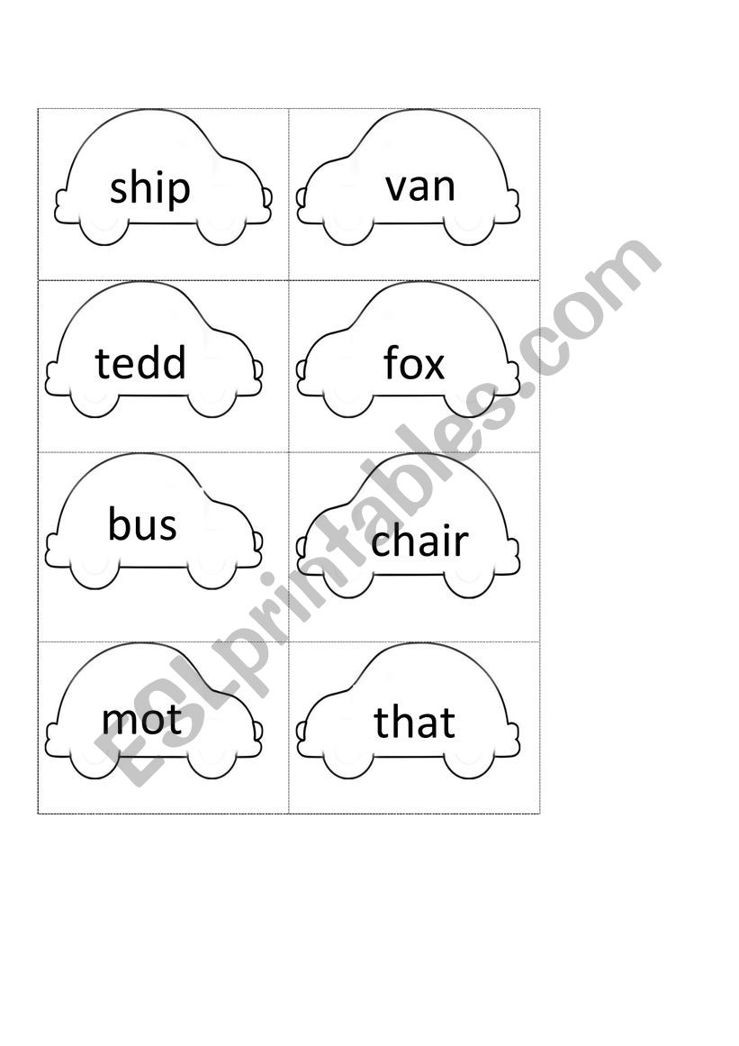 Phonics car parking worksheet