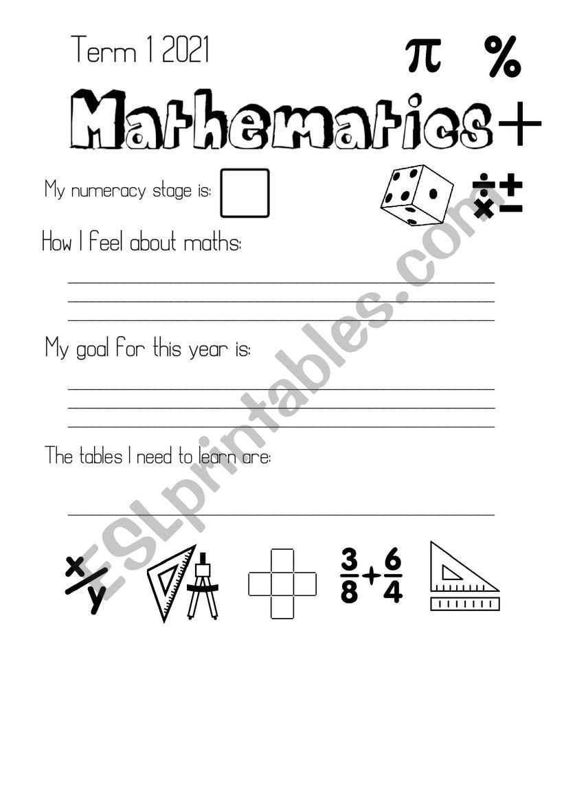 Start of year maths book cover page