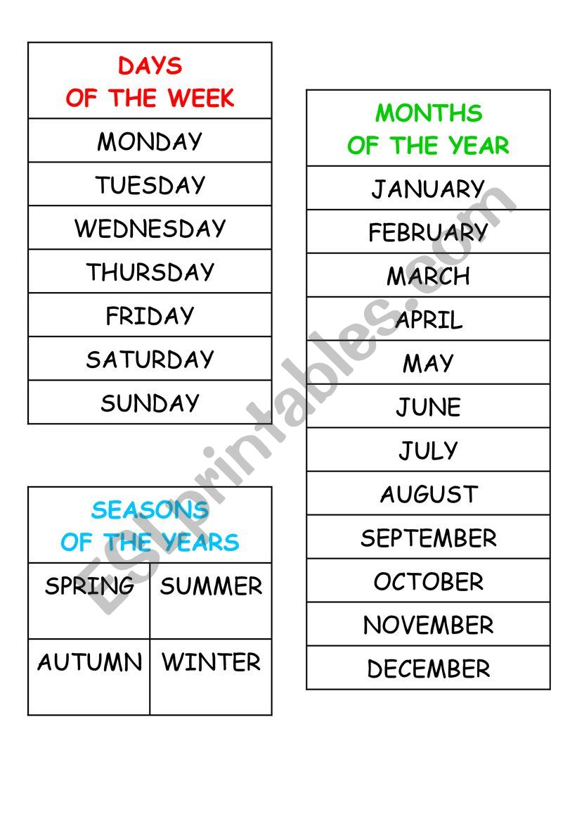 The year worksheet