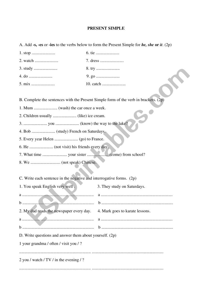 PREESENT SIMPLE PRACTICE worksheet