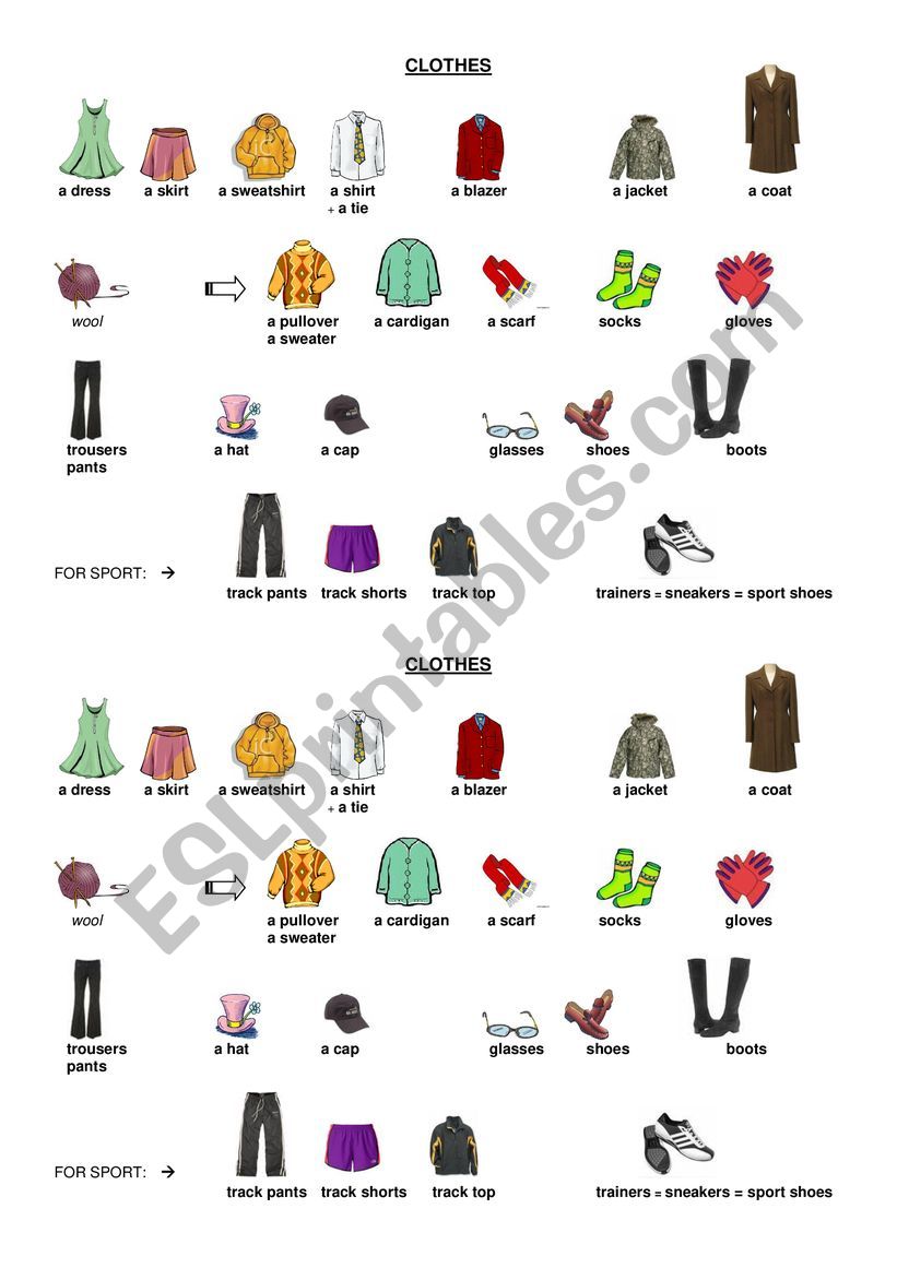 Clothes worksheet