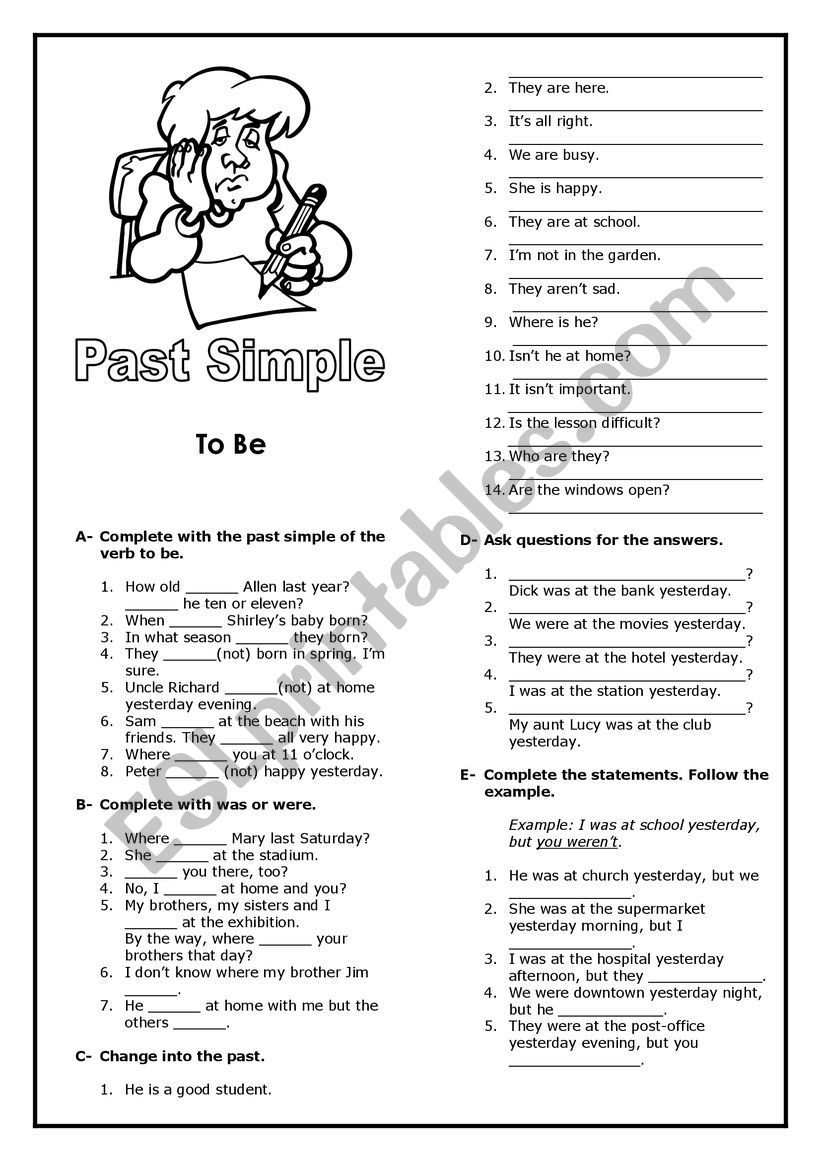 to be in past form  worksheet
