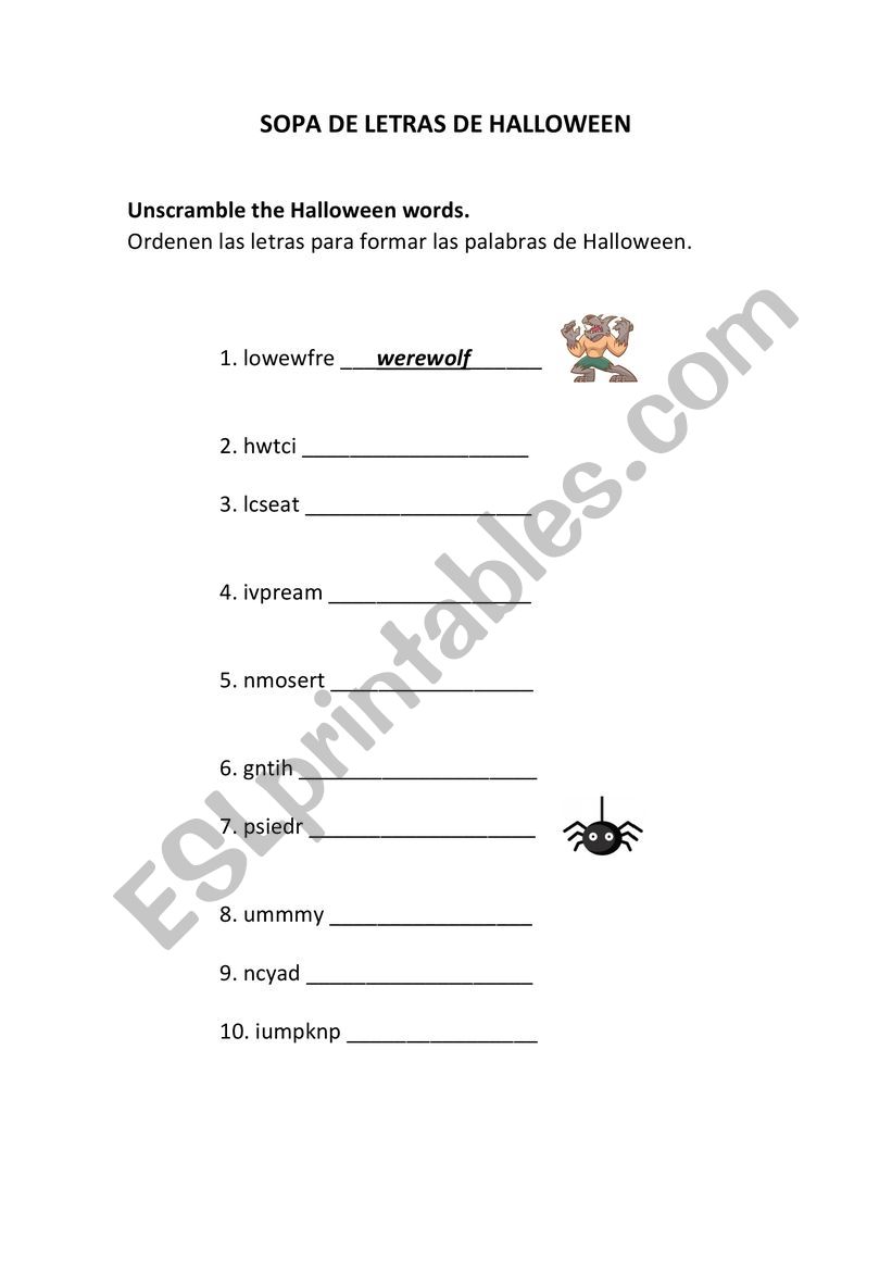 Halloween Word Scramble worksheet