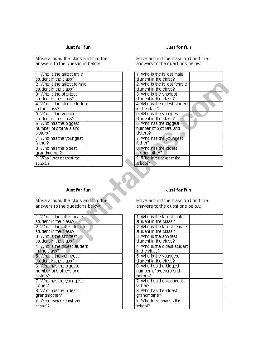 superlative just for fun worksheet