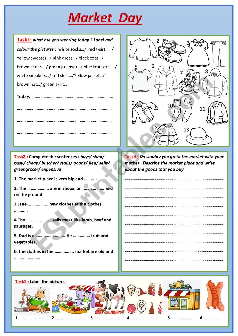 Market Day worksheet