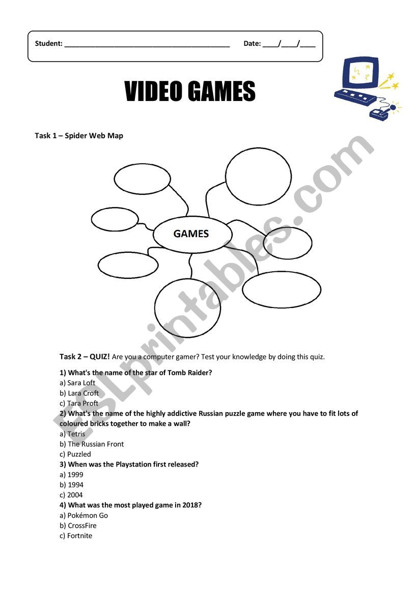 Computer Game Lesson Worksheets
