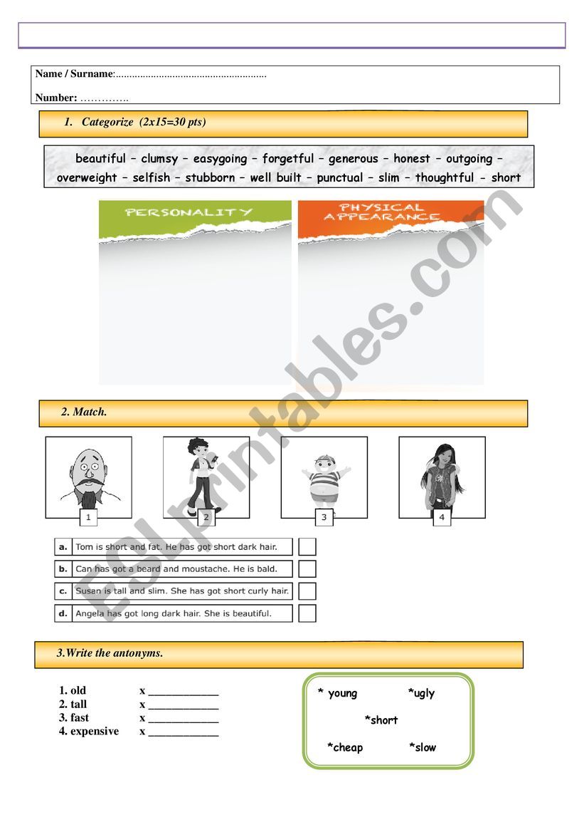 Worksheet for elementary students ESL worksheet by DidemG