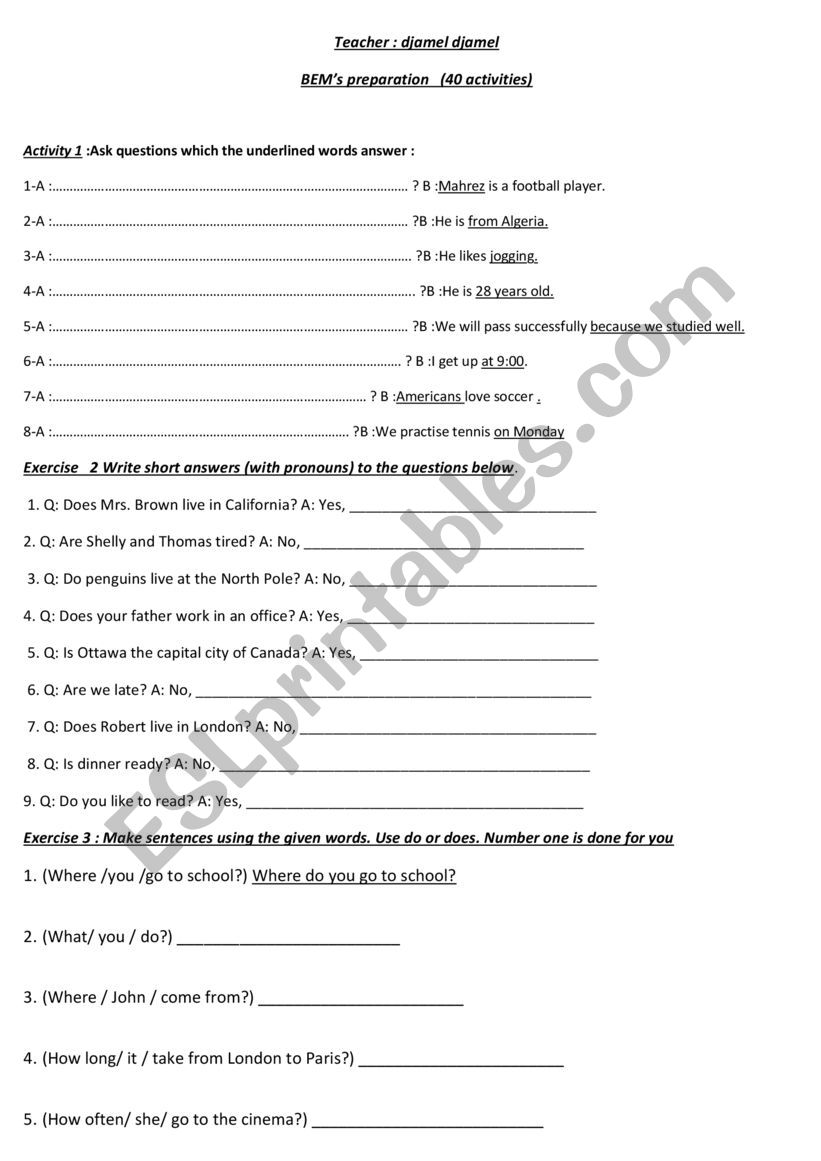 worksheet with over 40 activities 