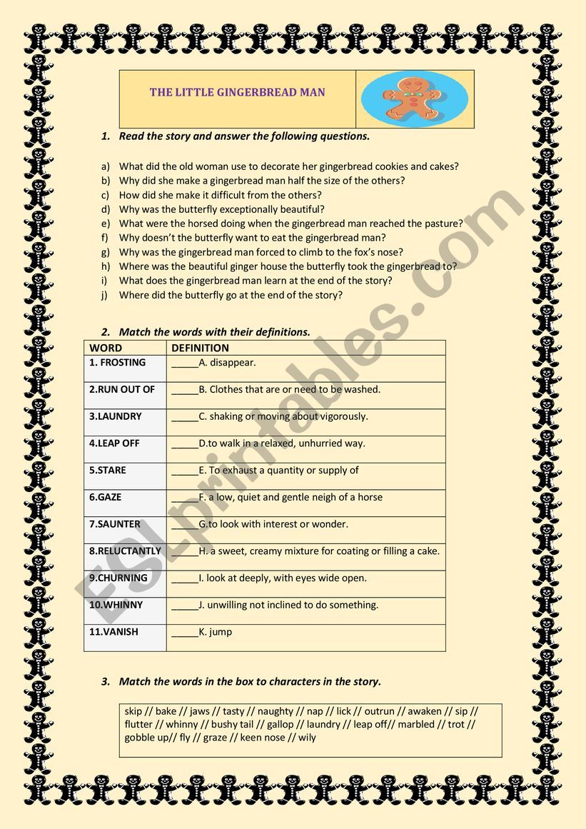 THE GINGER BREAD MAN  (reading comprehension worksheet)