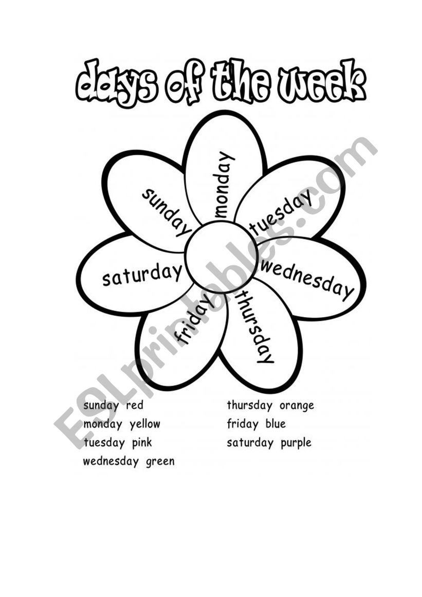 days of the week  worksheet