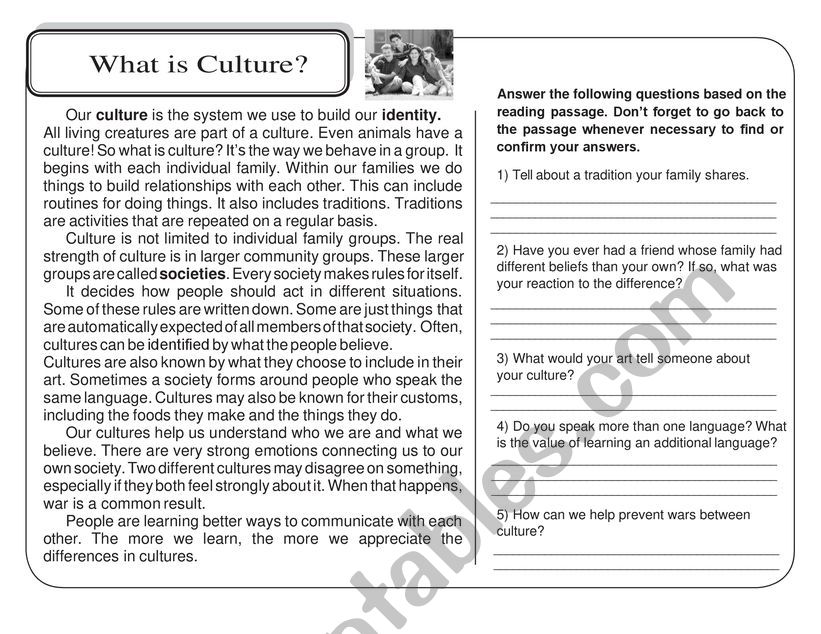 Reading comprehension - What is culture?
