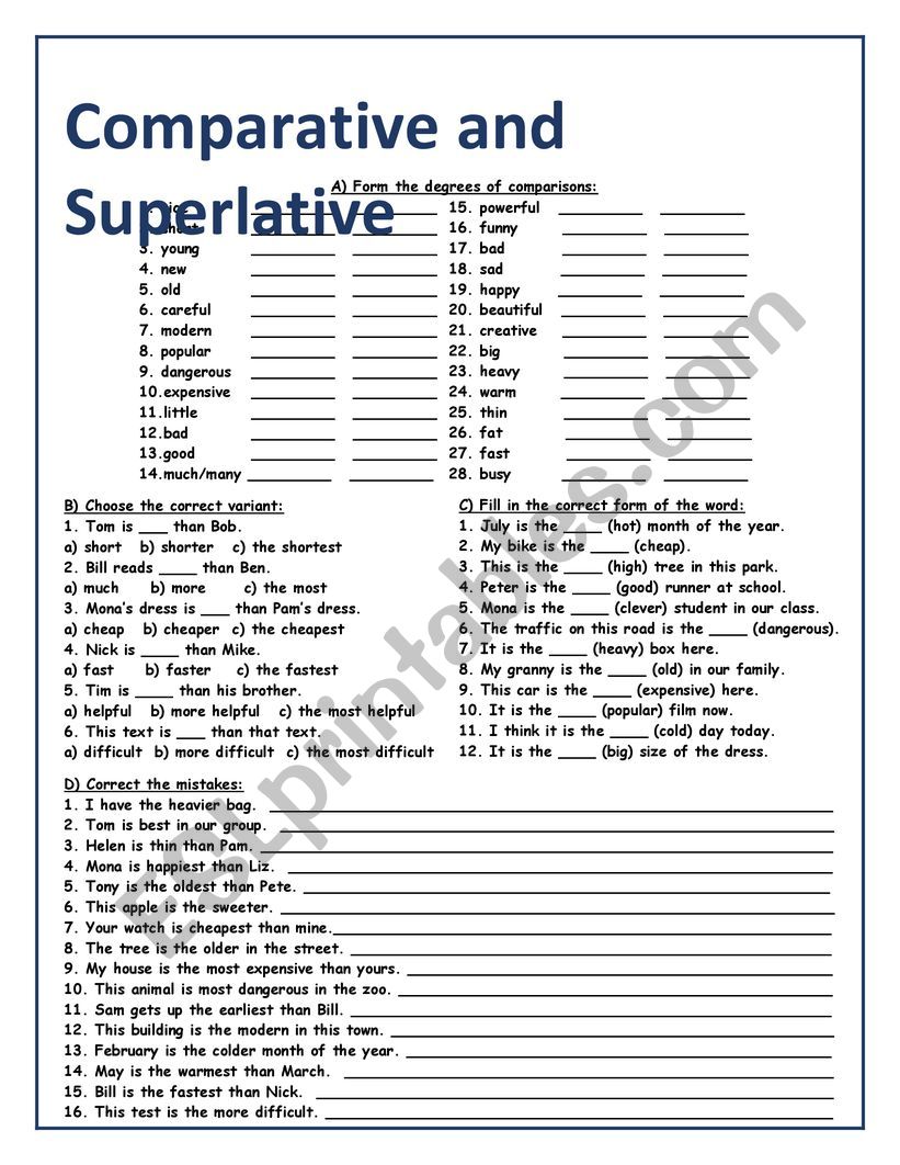 Comparative And Superlative Adjectives ESL Worksheet By Marcela kashima