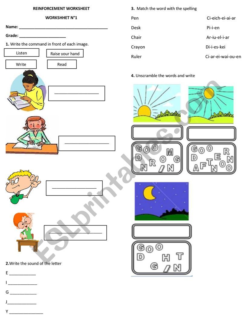 Commands and school objects  worksheet