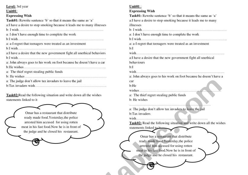 expressing wish worksheet