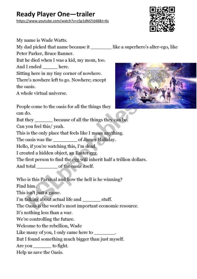 Ready Player One trailer worksheet