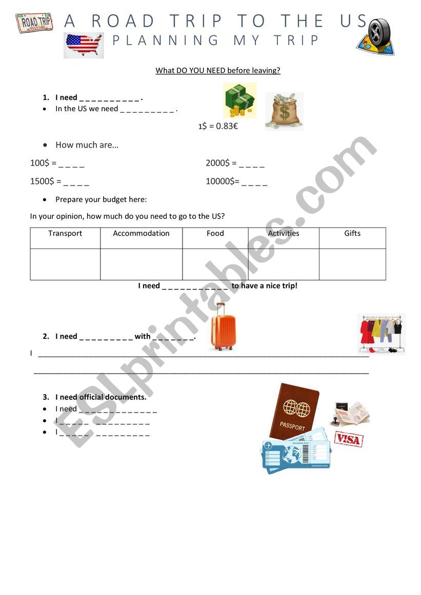 PLanning my trip - need worksheet