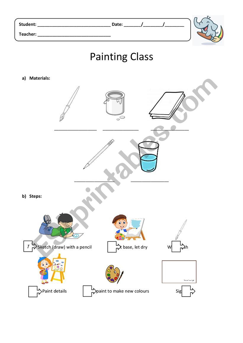 Paint Class Vocabulary Worksheet