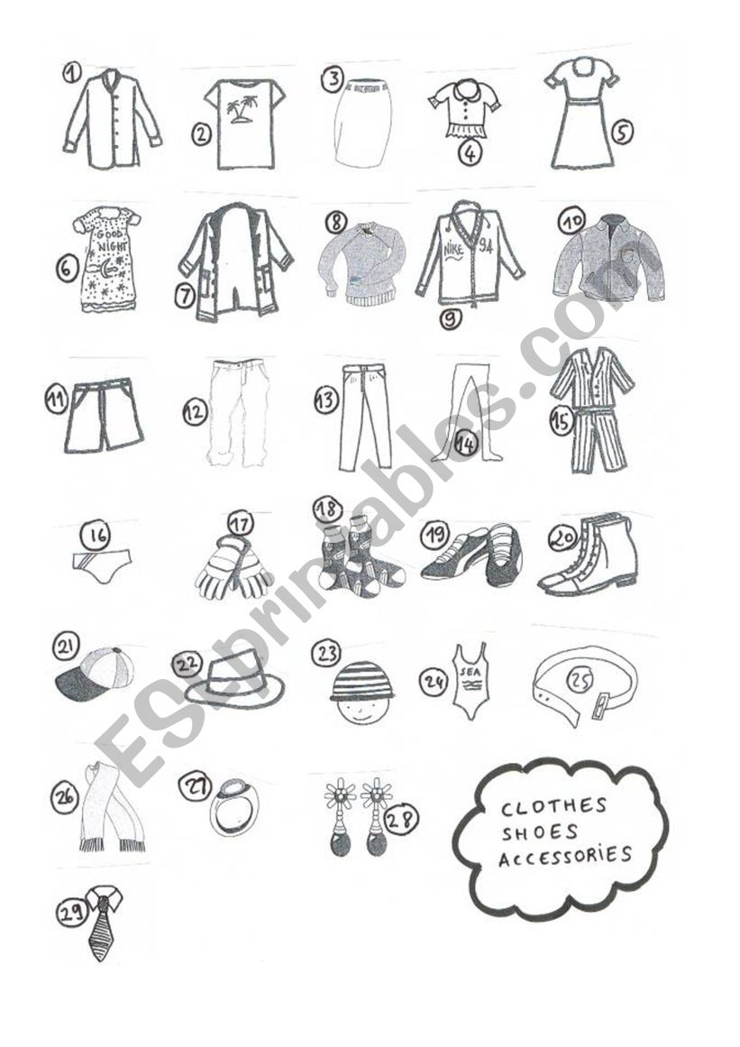 clothes and accessories  worksheet