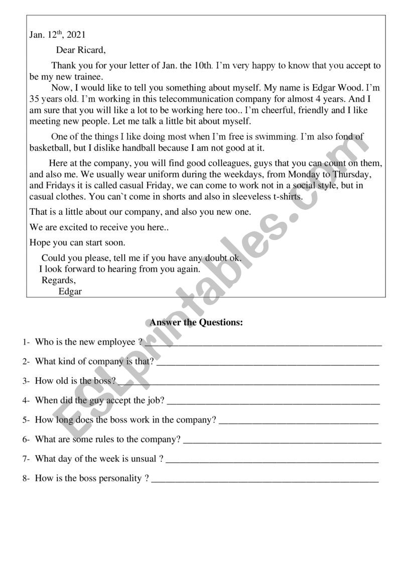 The new employee worksheet