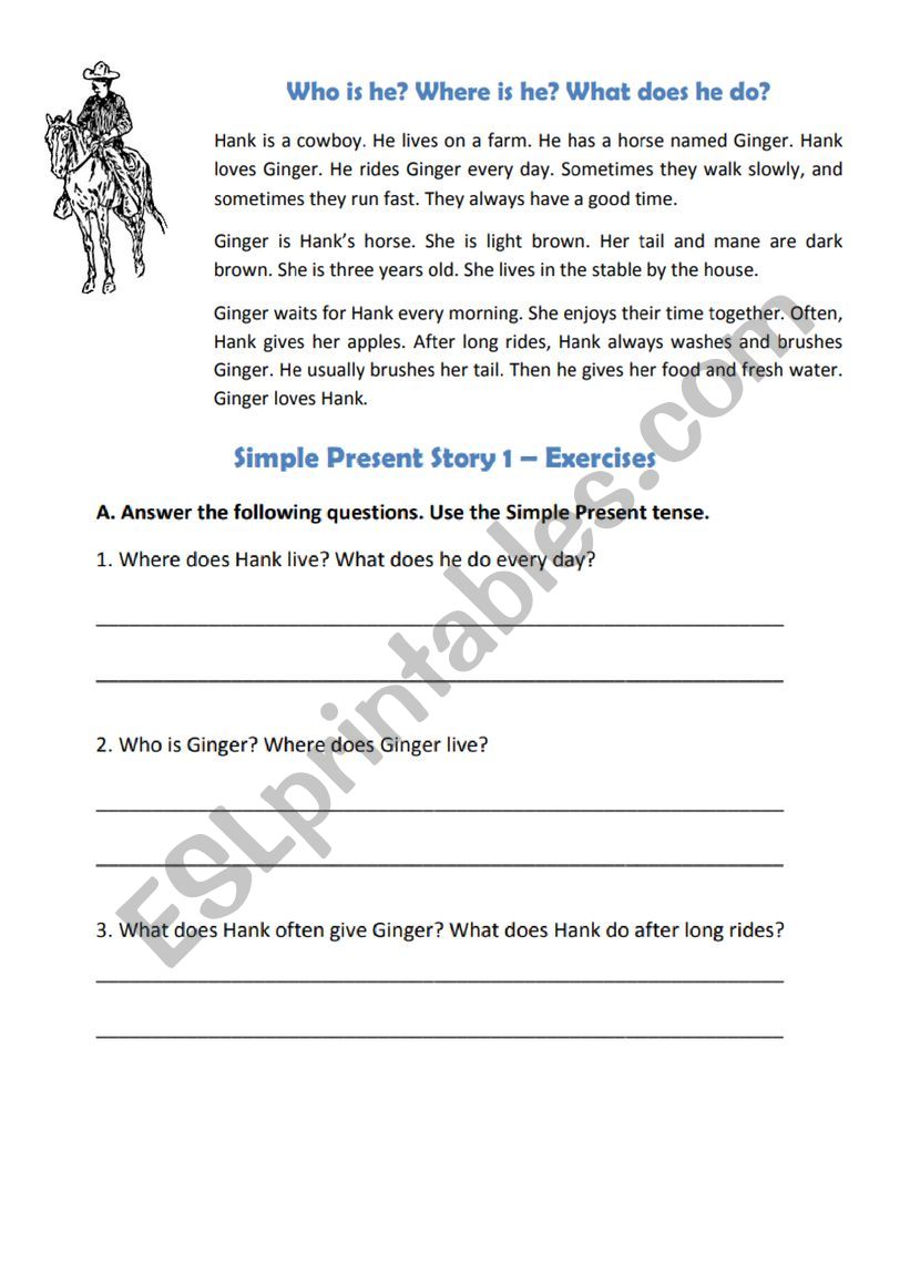 A short Story  worksheet
