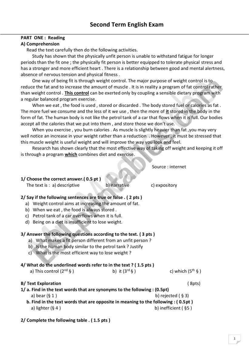 physical fitness worksheet