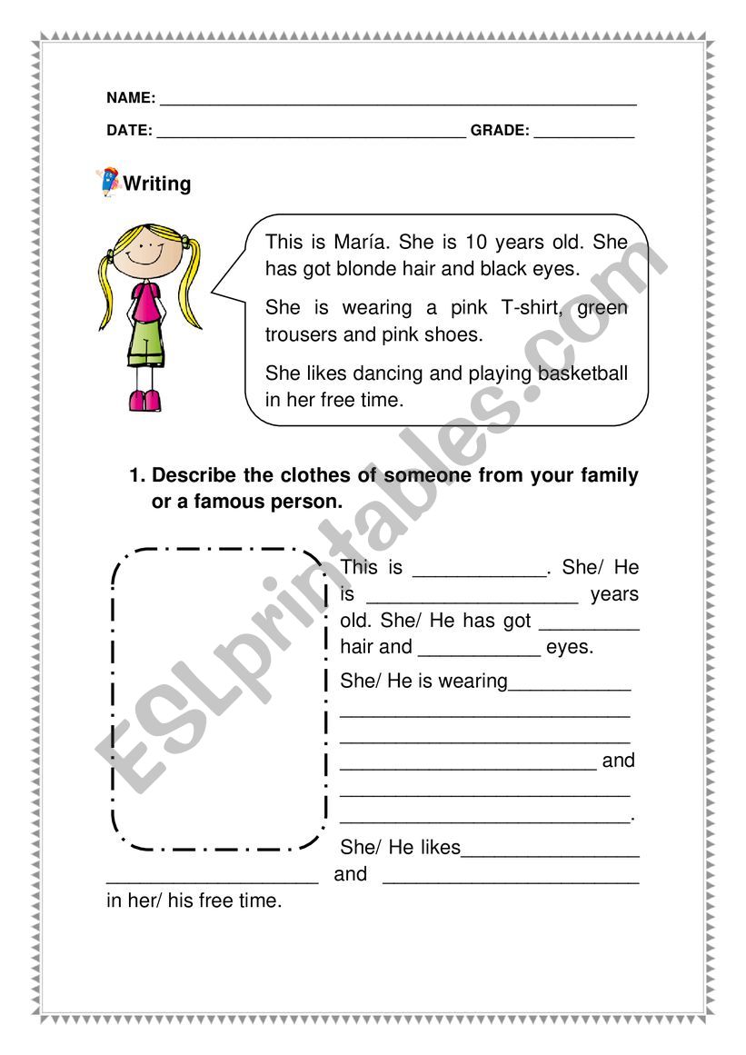 Clothes writing worksheet
