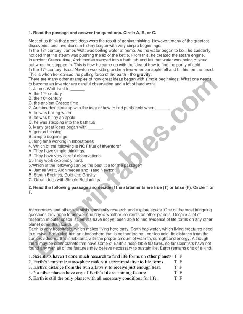 life on the other planet worksheet