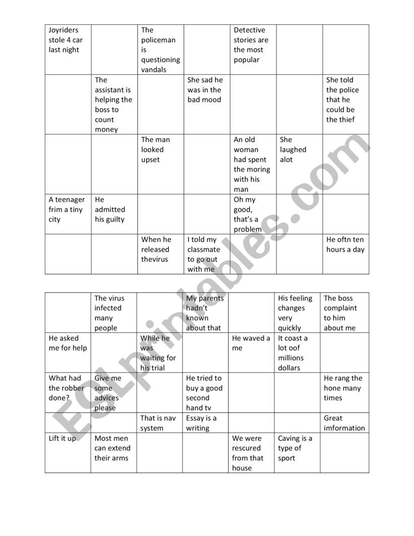 speaking worksheet