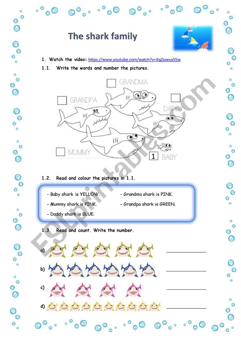 The shark family worksheet