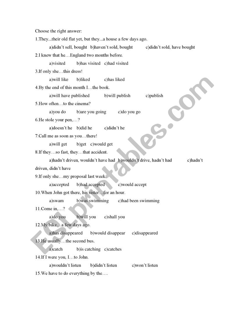 Multiple choice worksheet
