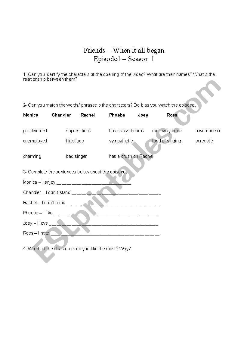 Friends - pilot worksheet