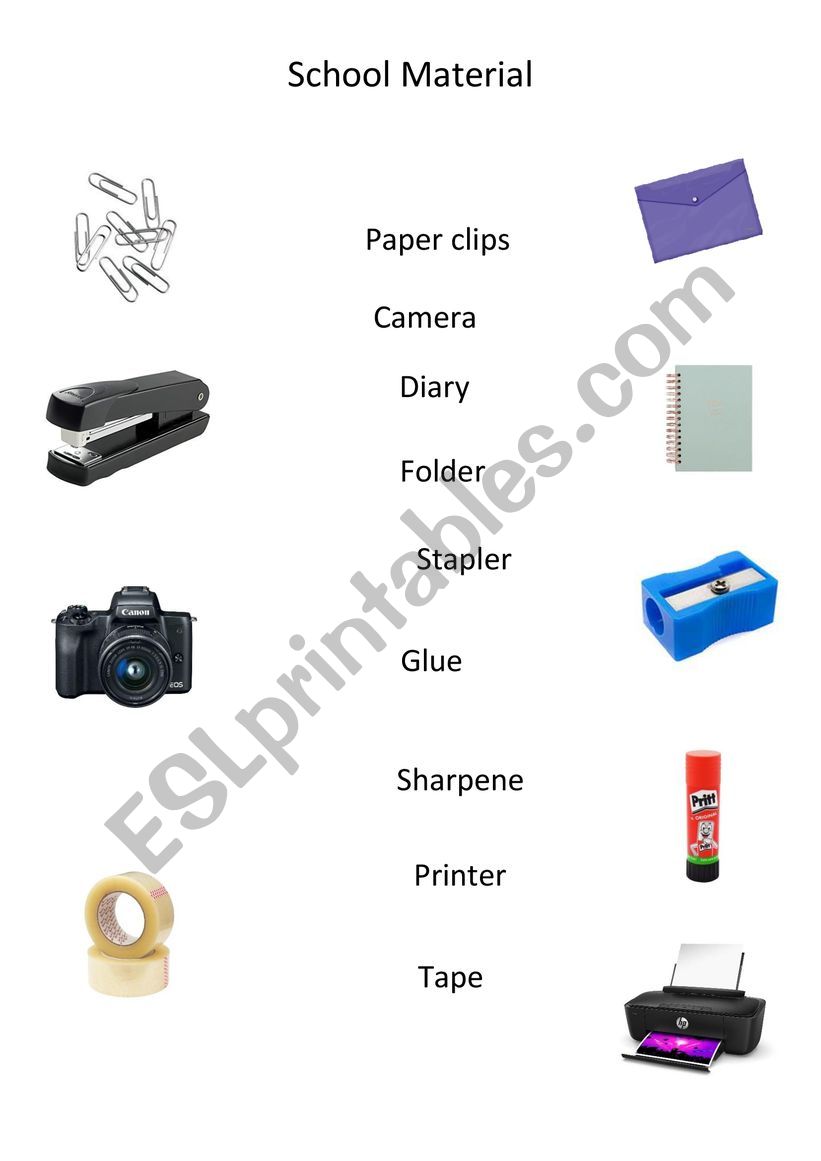 School supplies worksheet