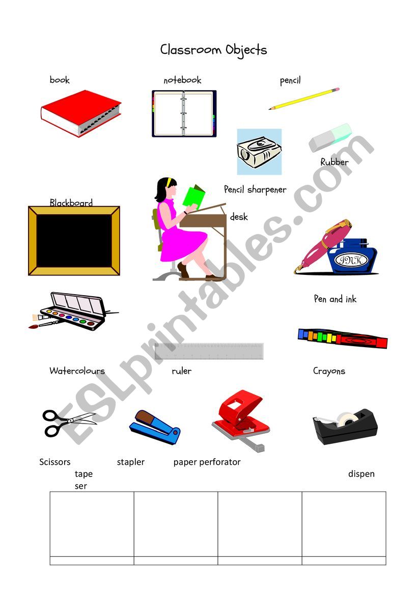 Classroom objects worksheet