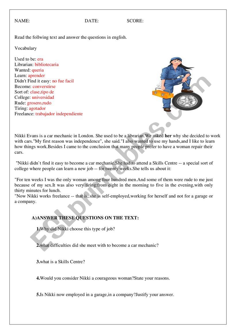 jobs worksheet