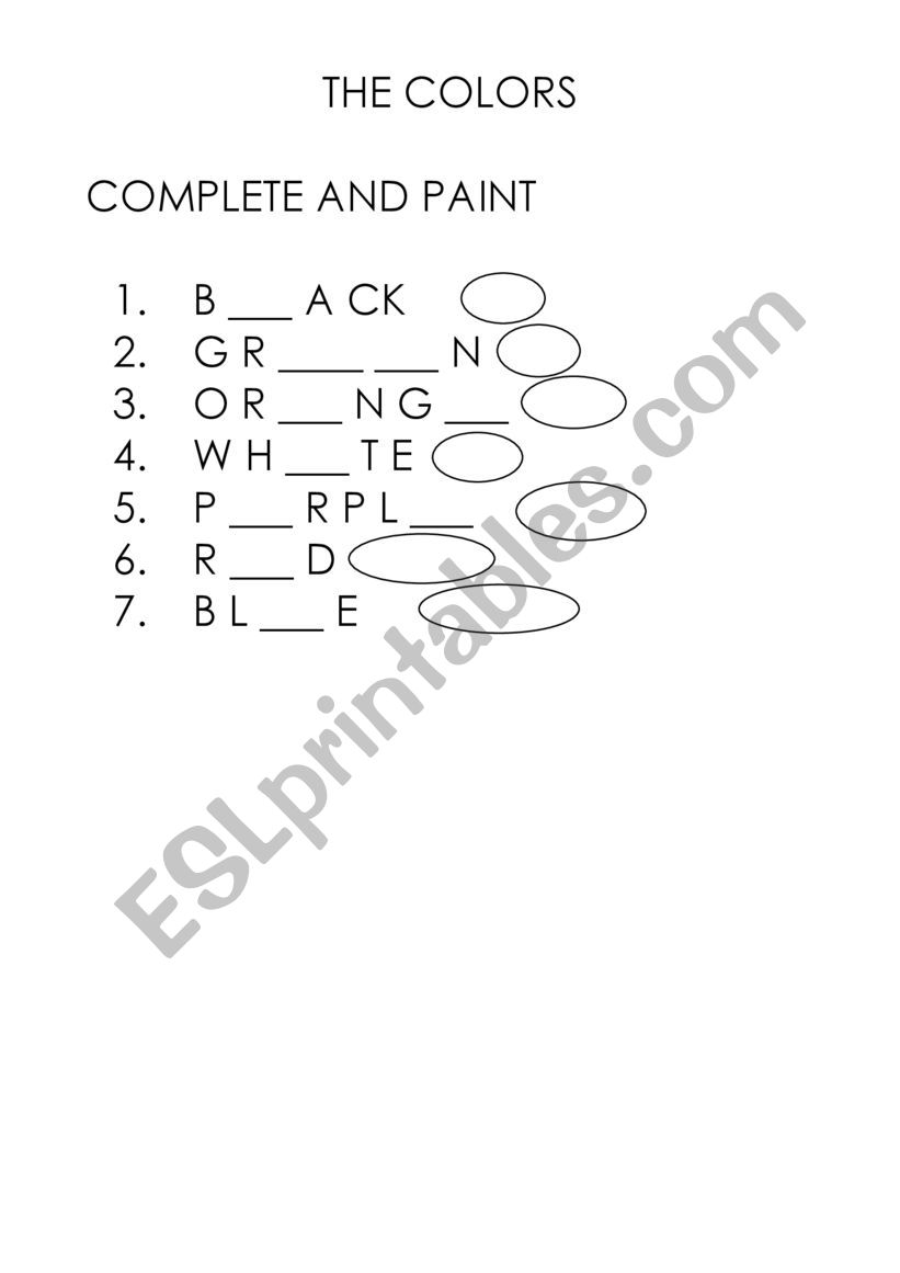 THE COLORS worksheet