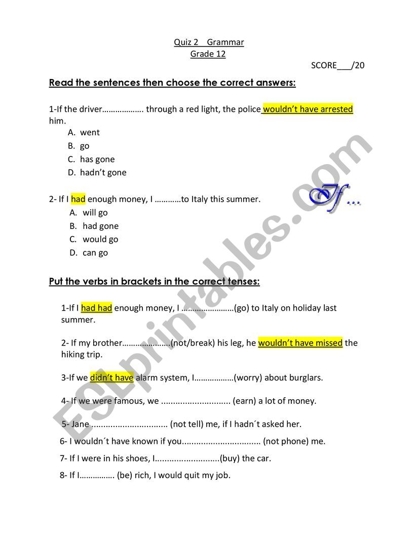 conditionals worksheet