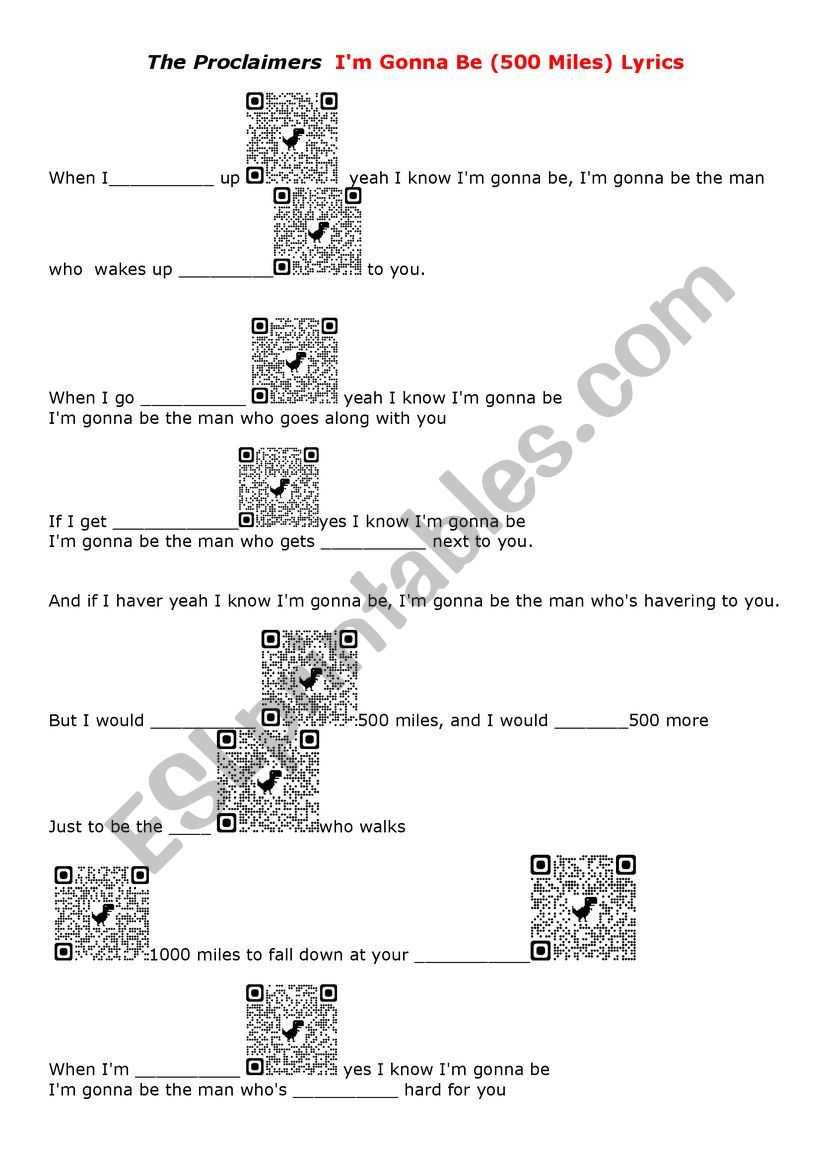 Proclaimersi Ii M Gonna Be Esl Worksheet By Roquena