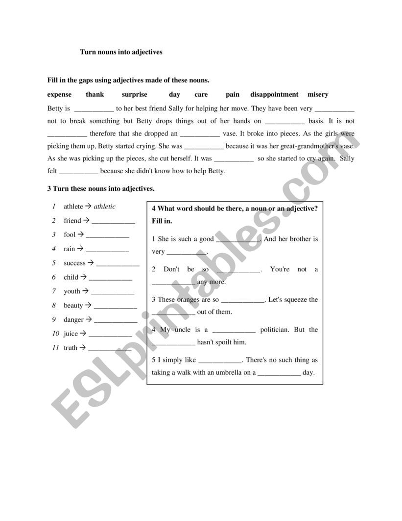 Turn nouns into adjectives worksheet