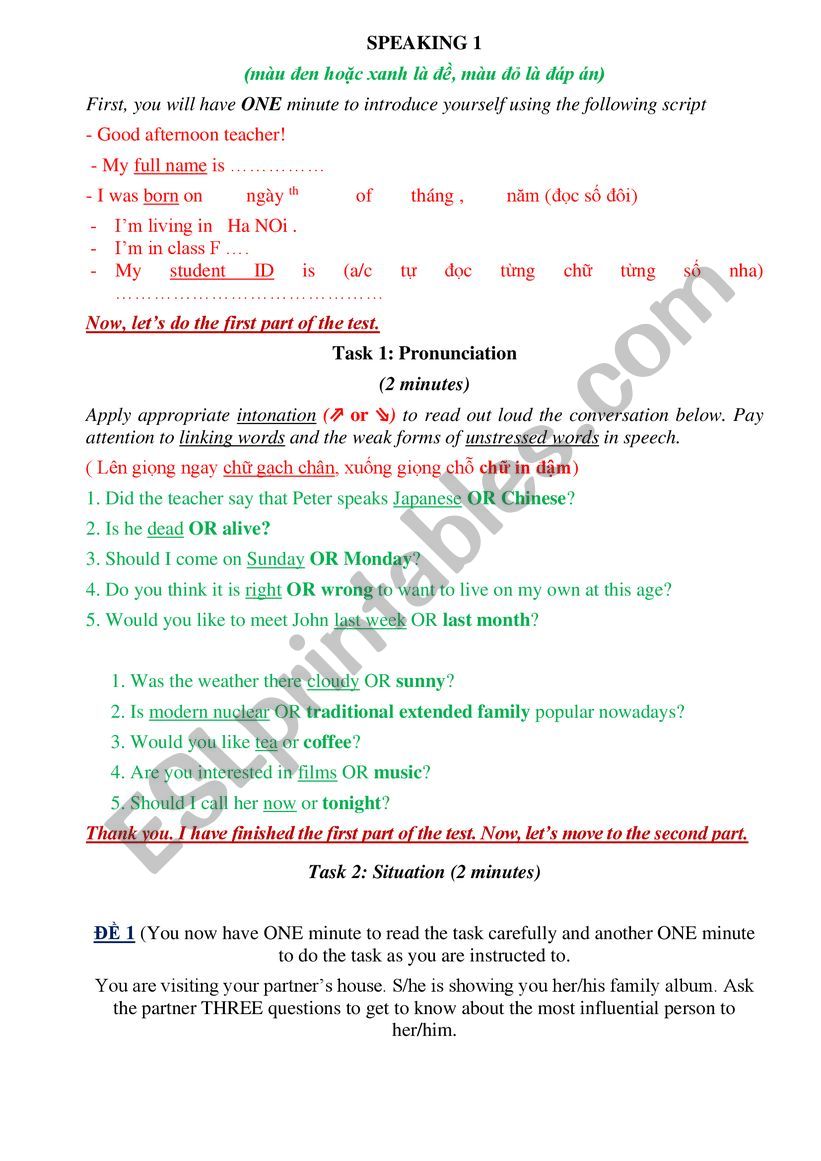 Speaking Starter Level 1 worksheet