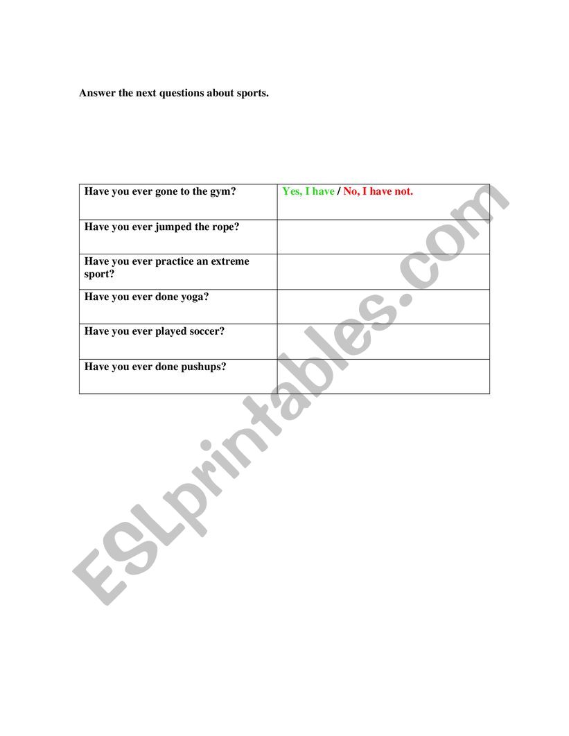 Have you ever ...? worksheet