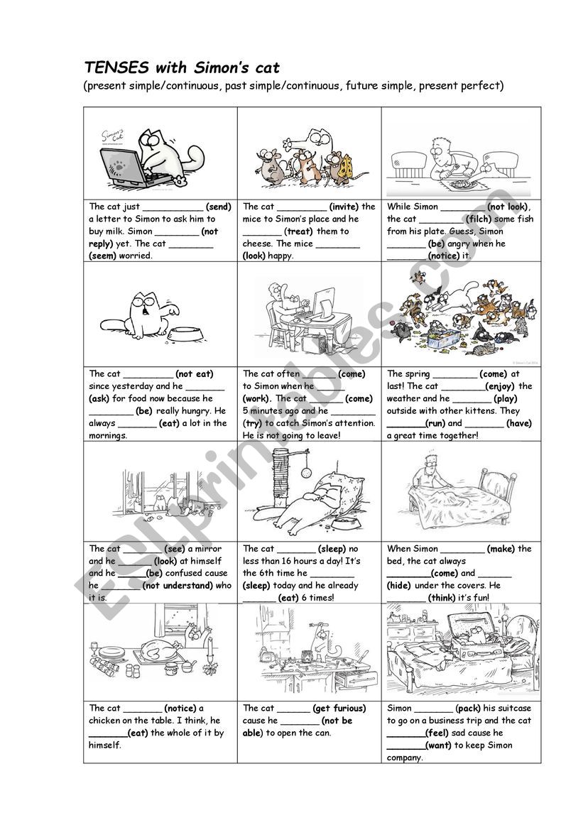 TENSES with Simons cat  worksheet