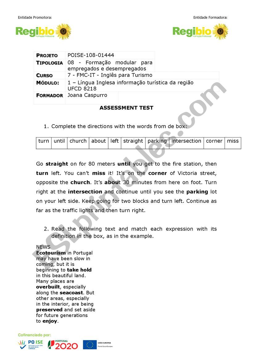 English for Tourism Assessment test