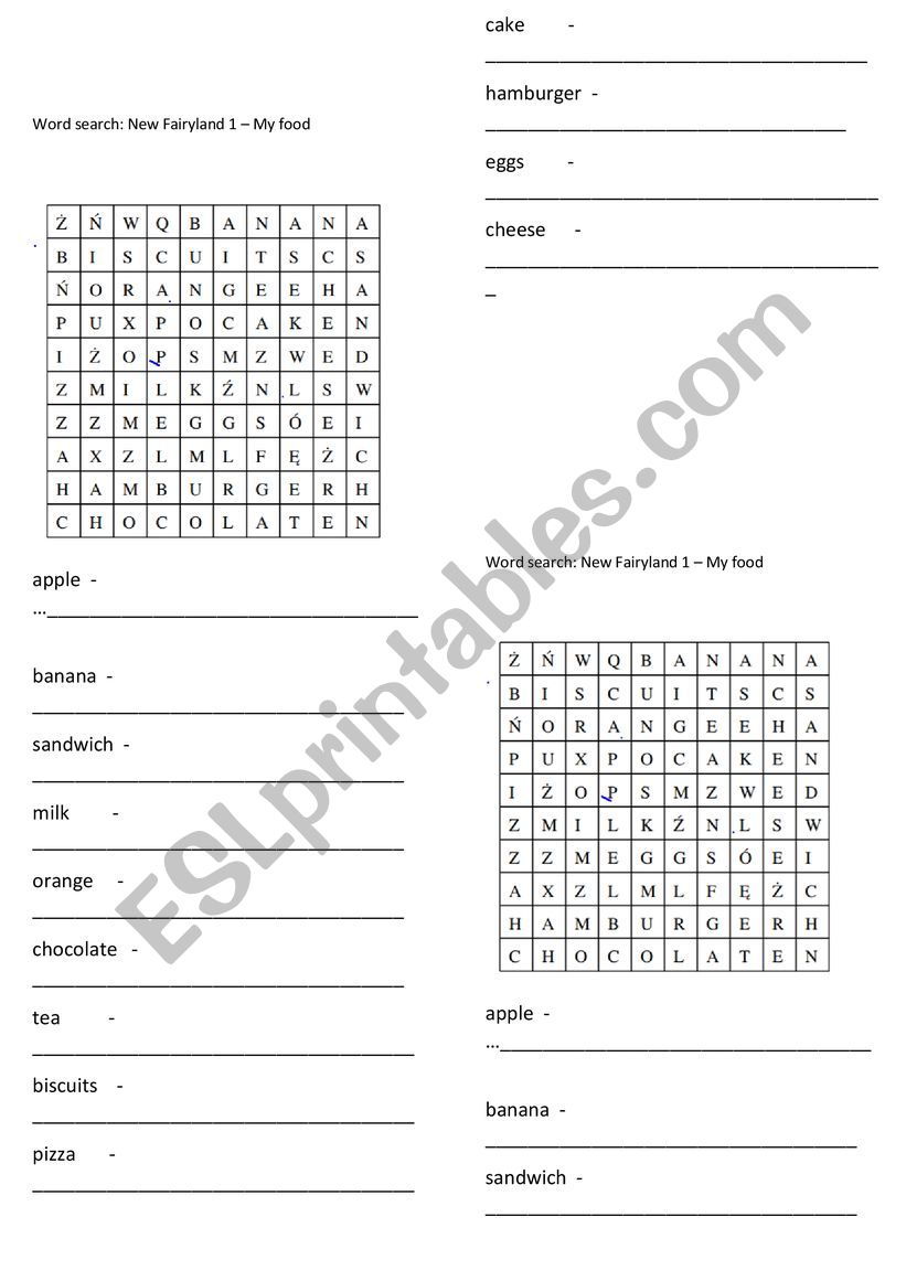 Food worksheet